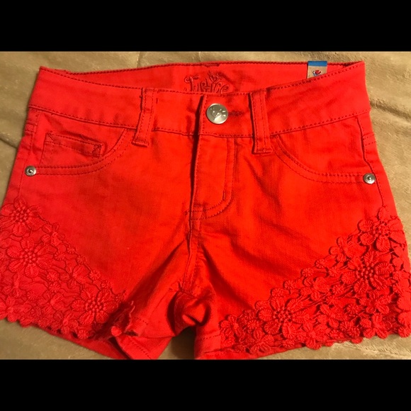girls red denim shorts